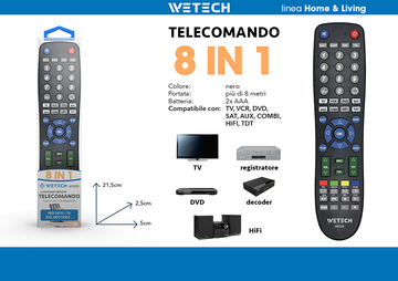 Wetech Telecomando Tv Universale 8In1