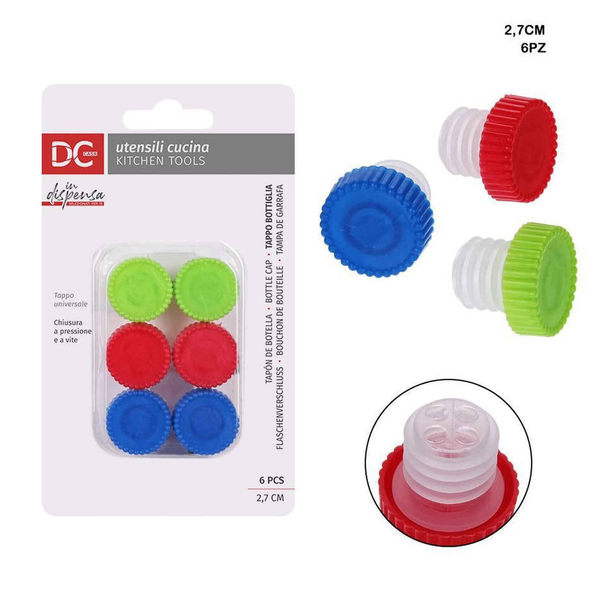 Dc - Tappo Bottiglia Ermetico Color 6Pz