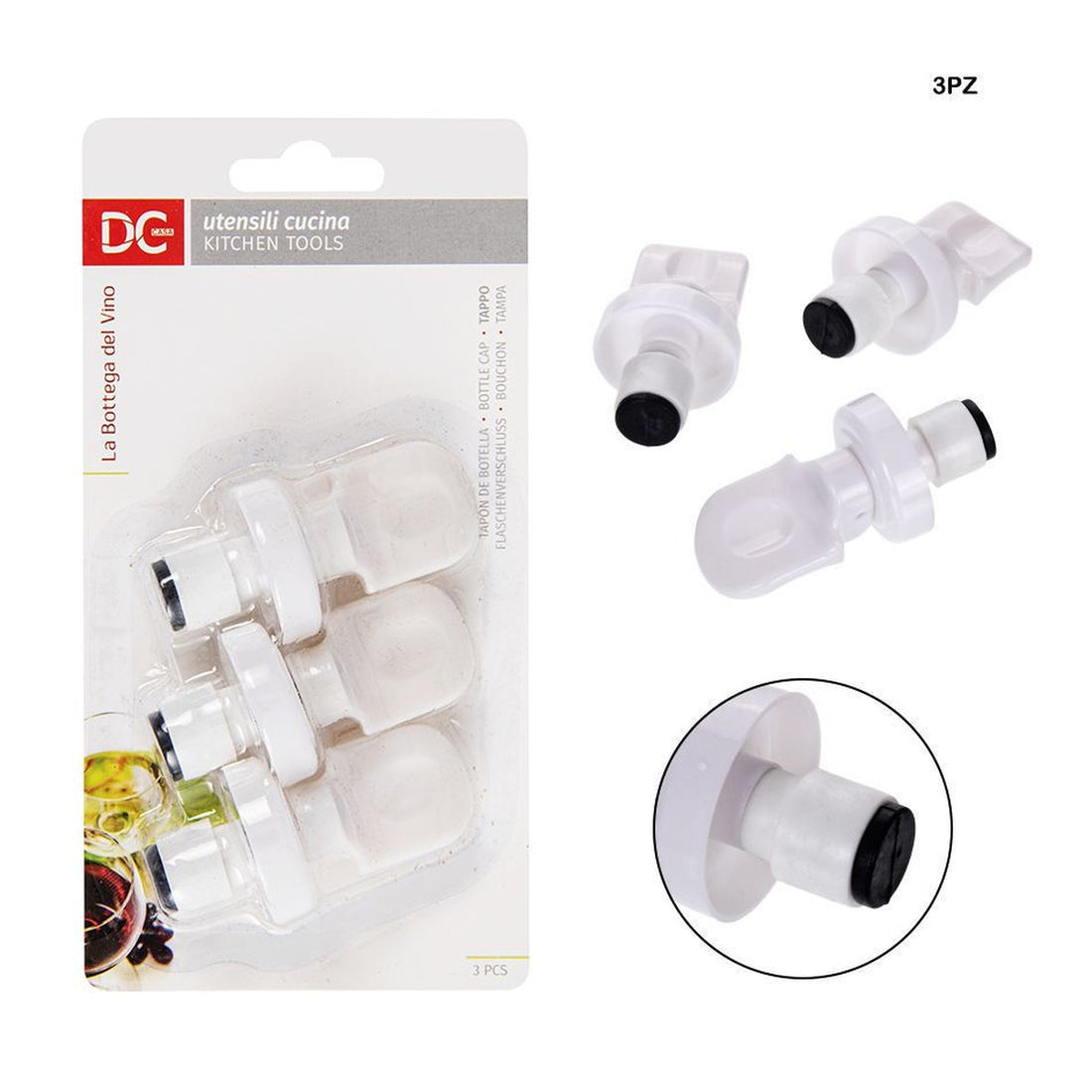 Dc - Set 3Pz Tappo Bottiglia Bianco 7Cm