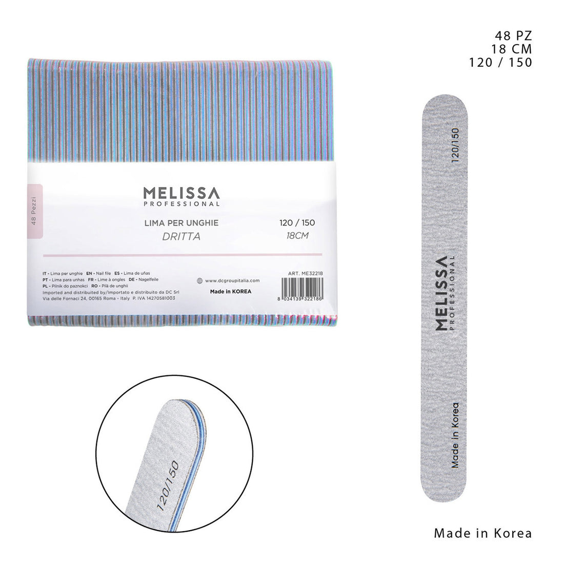 Melissa - Lima Per Unghie Corea Dritta Grigio 120/150G 18Cm