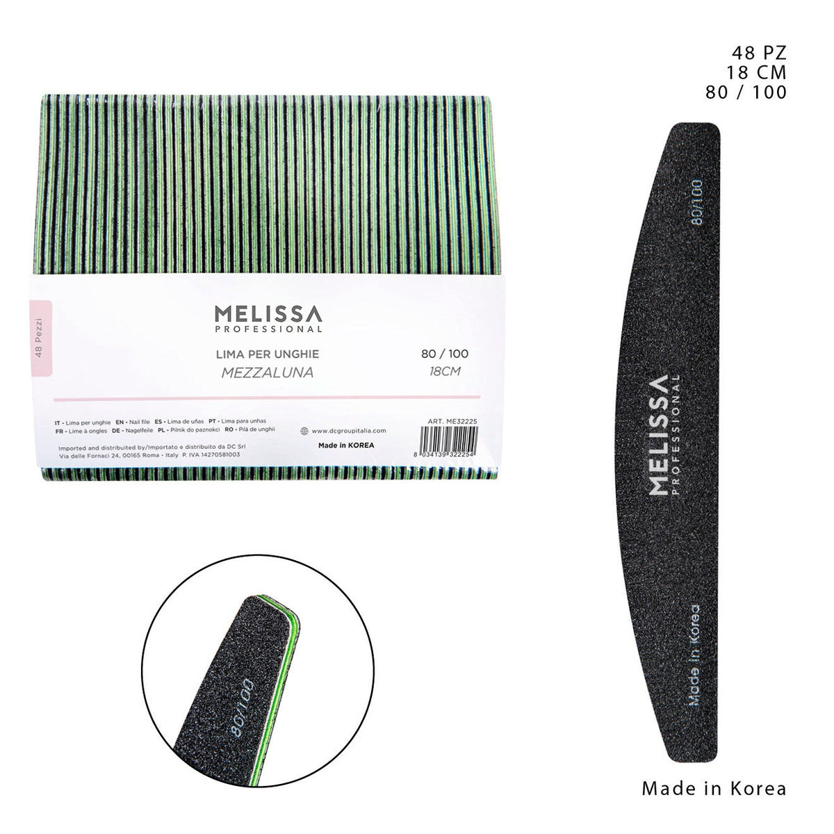 Melissa - Lima Per Unghie Corea Mezzaluna Nero 80/100G 18Cm