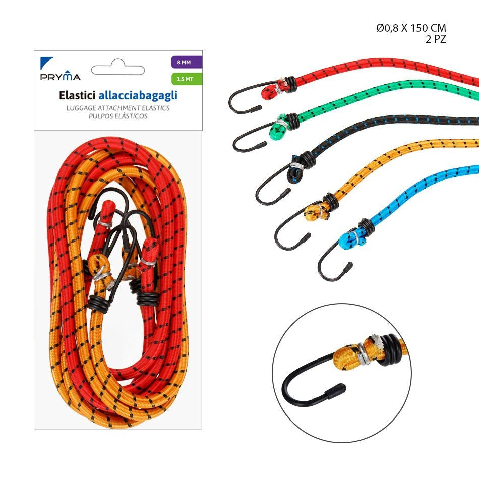 Pryma - Elastico allacciabagagli c/ganci 1.5Mx8Mm 2pz