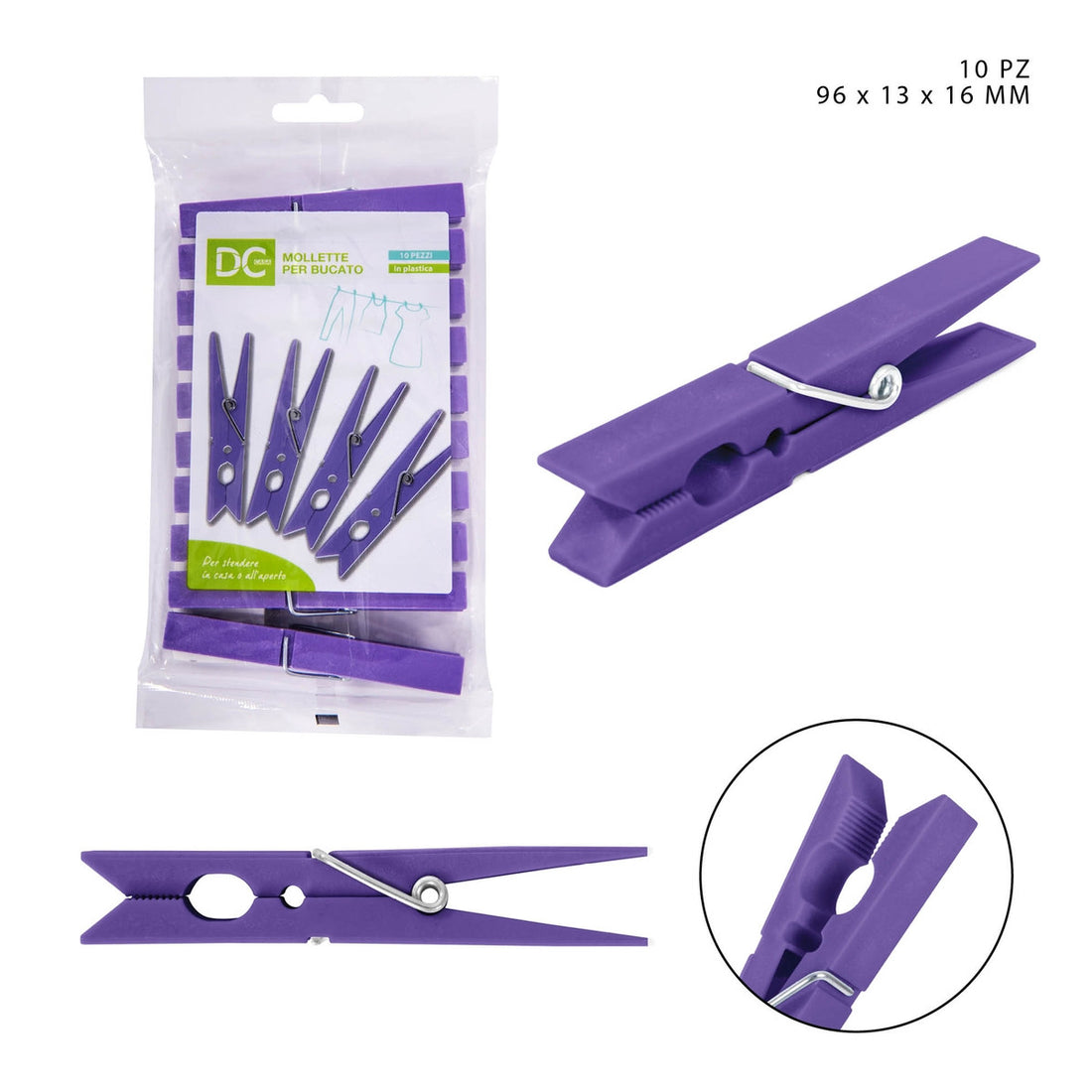 Dc - Mollette Bucato 10Pz 96X13X16Mm Viola