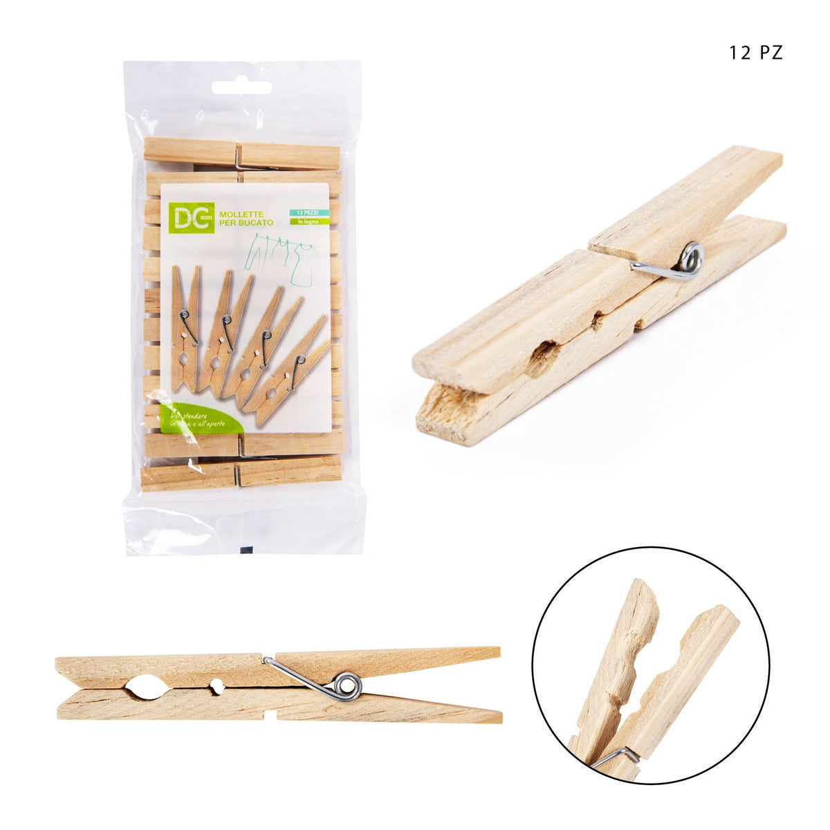 Dc - Mollette Per Bucato Di Legno 12Pz