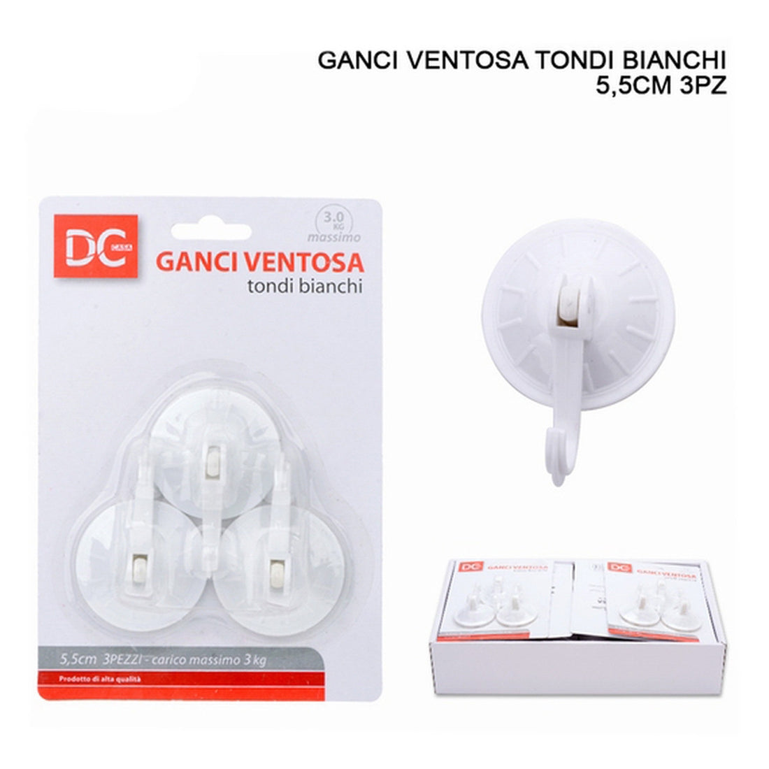 Dc - Ganci Ventosa Tondi Bianchi 55Cm 3Pz