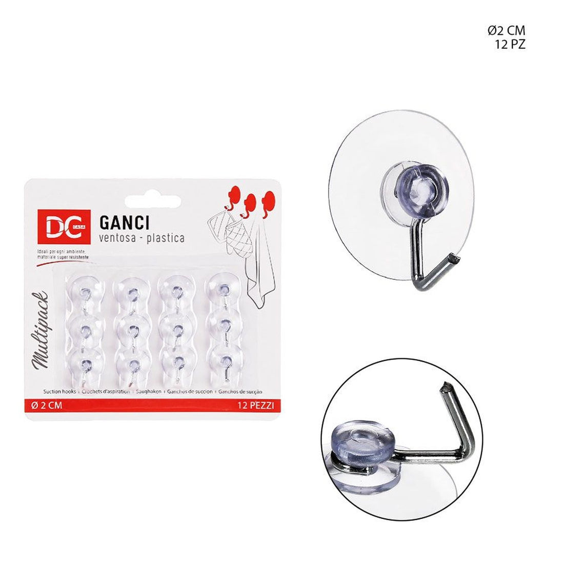 Dc - Ganci Ventosa Tondi Trasparenti 2Cm 12Pz