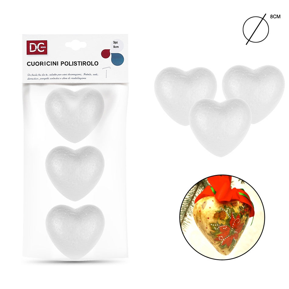 Pryma - Cuore polistirolo 8Cm  3pz bianco