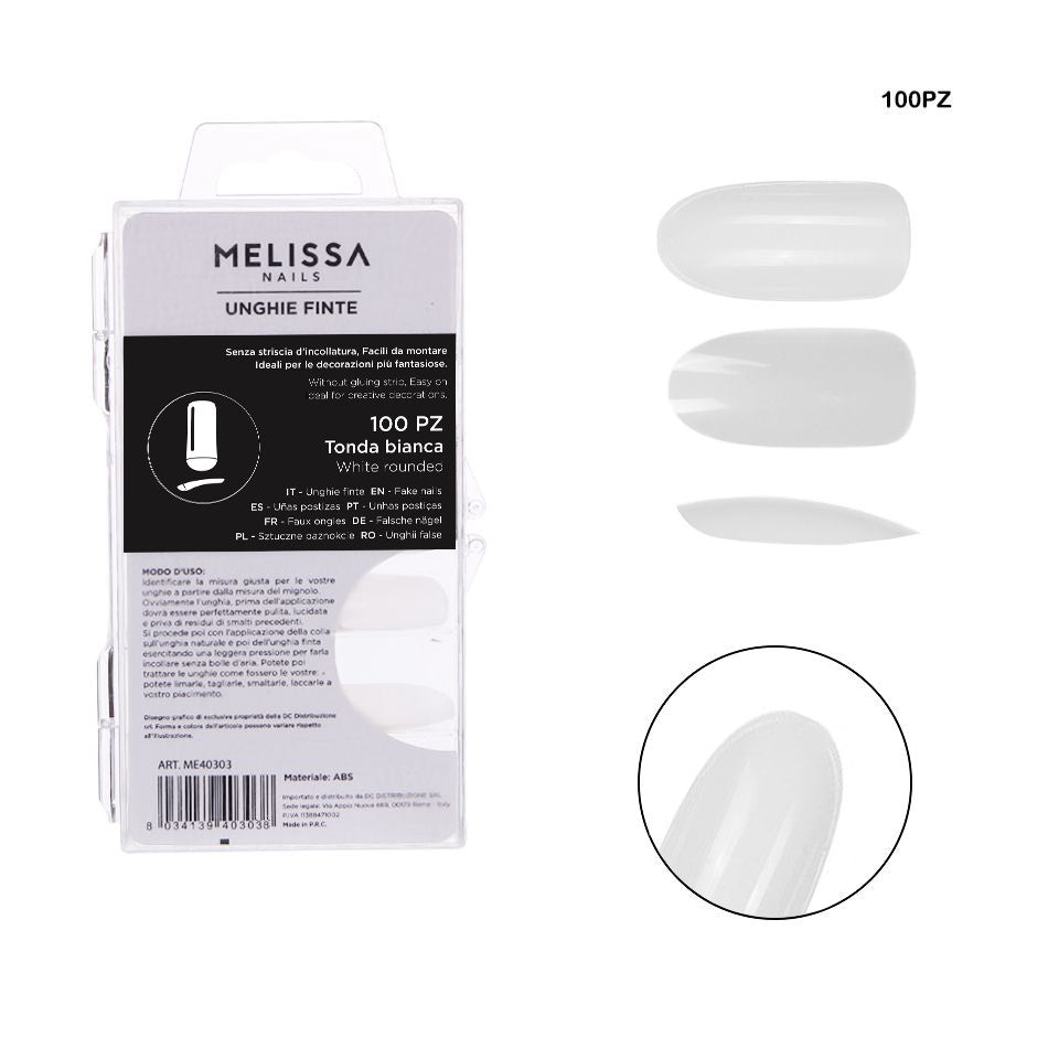 Melissa - Unghia Finta Tonda Bianco 100Pz