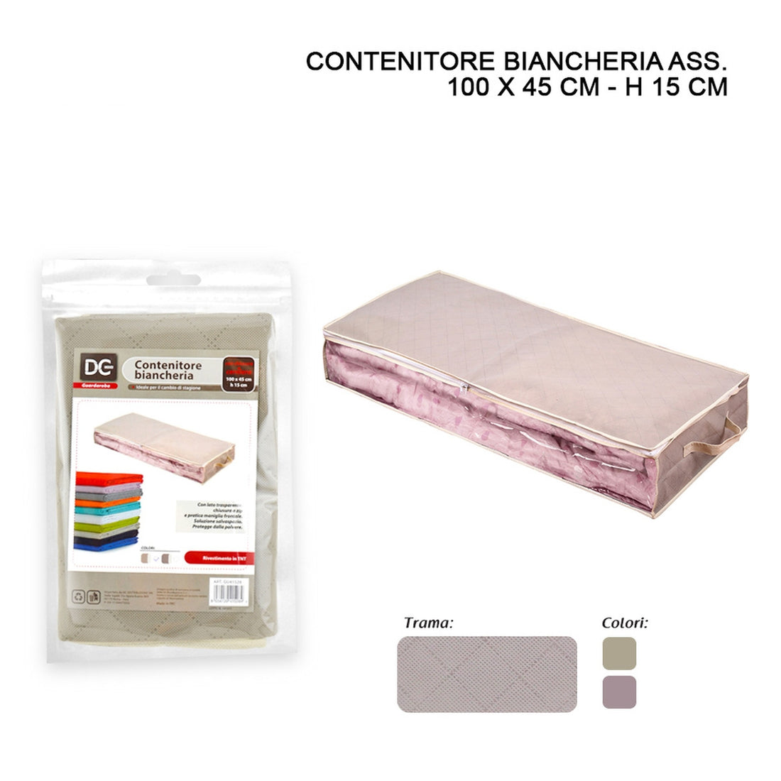 Dc - Contenitore Tnt Biancheria Zip Con Manico 100X45X15