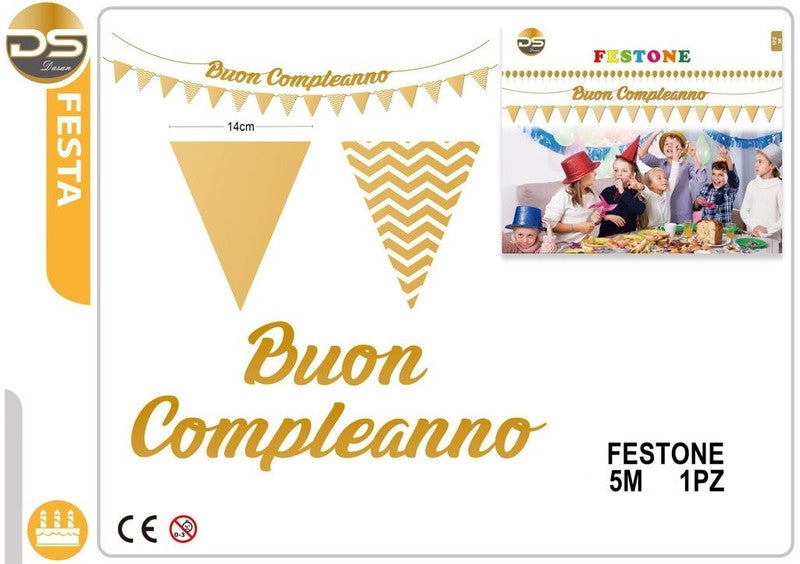 Dz - Party Festone Buon Compleanno Oro