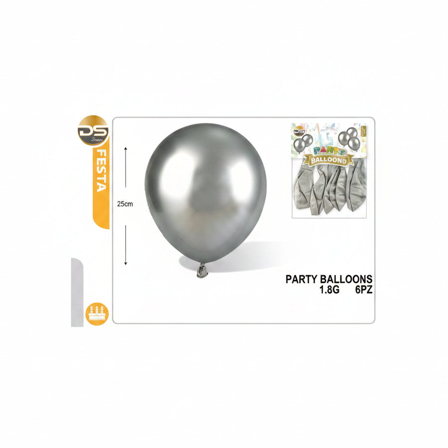 Dz - Party 6 Palloncini Argento Cromati 20Cm 1.8G