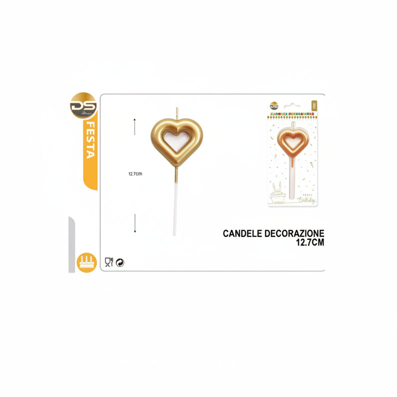 Dz - Party Candela Decorata Forma Cuore Oro 13Cm