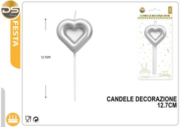 Dz - Party Candela Decorata Forma Cuore Argento 13Cm