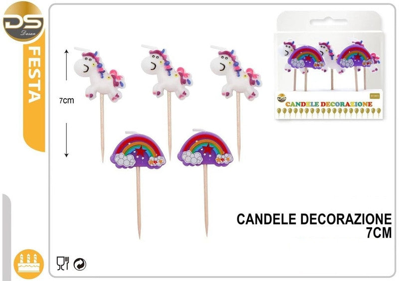 Dz - Party Candele Decorate Unicorno 7Cm