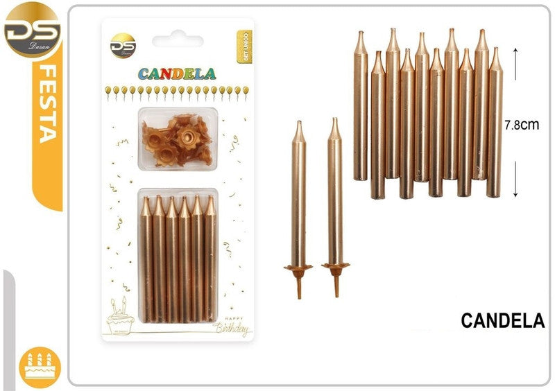 Dz - Party Candele Decorative Oro 7.8Cm 12Pz