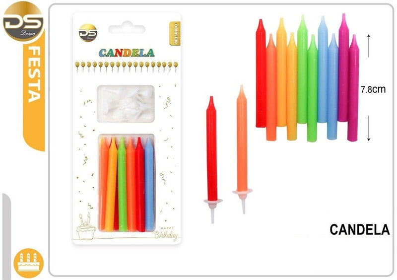 Dz - Party Candele Decorative Multicolore 7.8Cm 12Pz