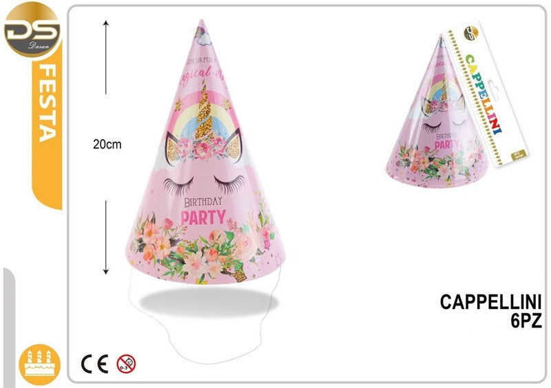 Dz - Party Cappellini Unicorno 20Cm 6Pz