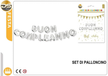 Dz - Party Set Palloncini Decorati 12Pz Buon Compleanno Argento