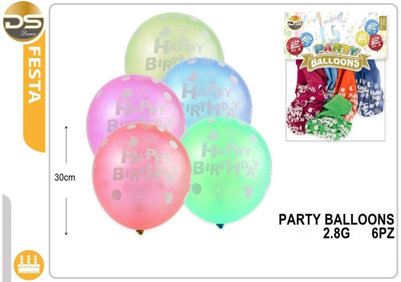 Dz - Party Palloncini Hb Colori Misti 2.8G 30Cm 6Pz