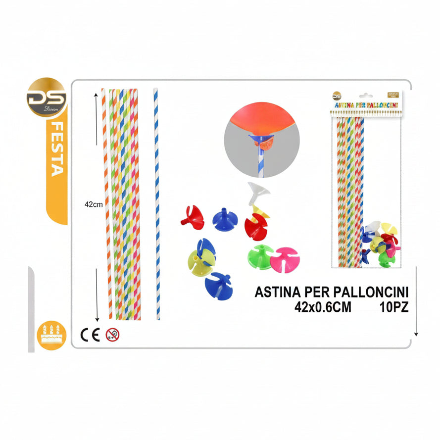 Dz - Party Asta Per Palloncini In Carta Colori Ass.3