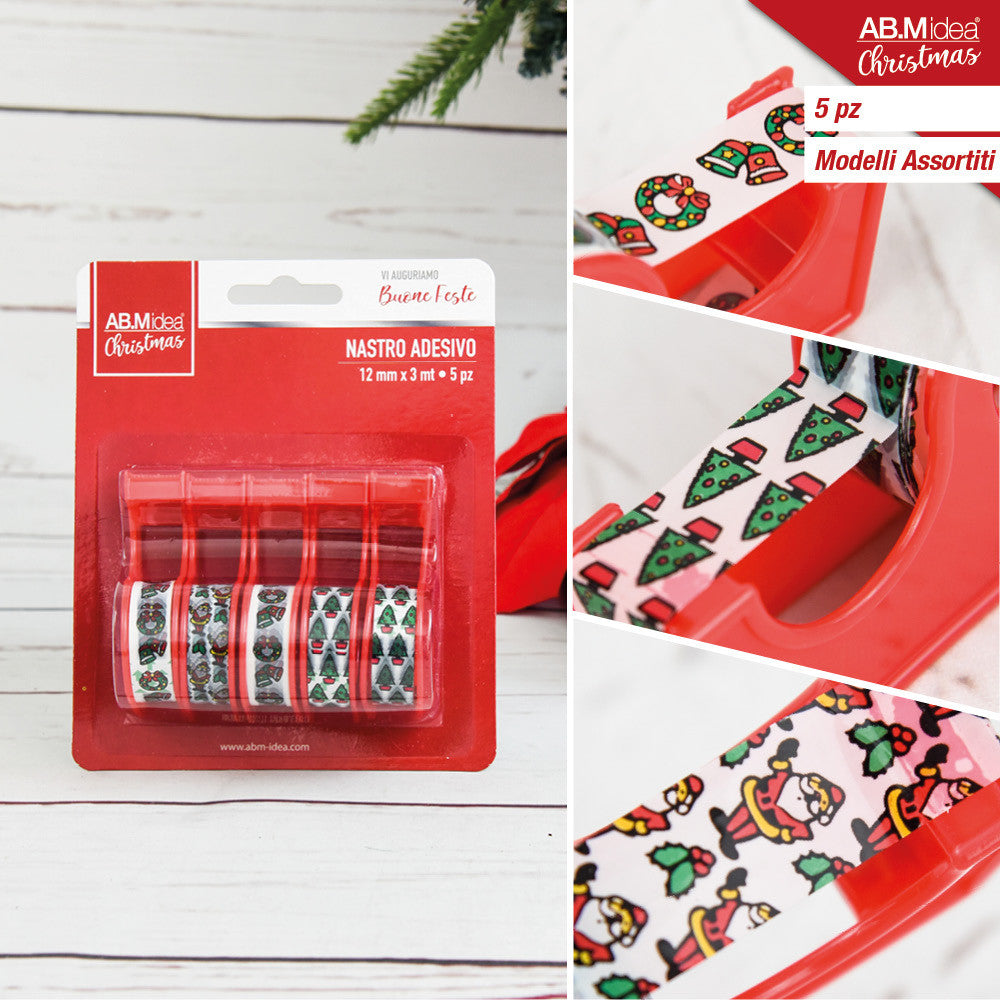 Ab.M Set Dispenser Nastro Adesivo Natale 5Pz