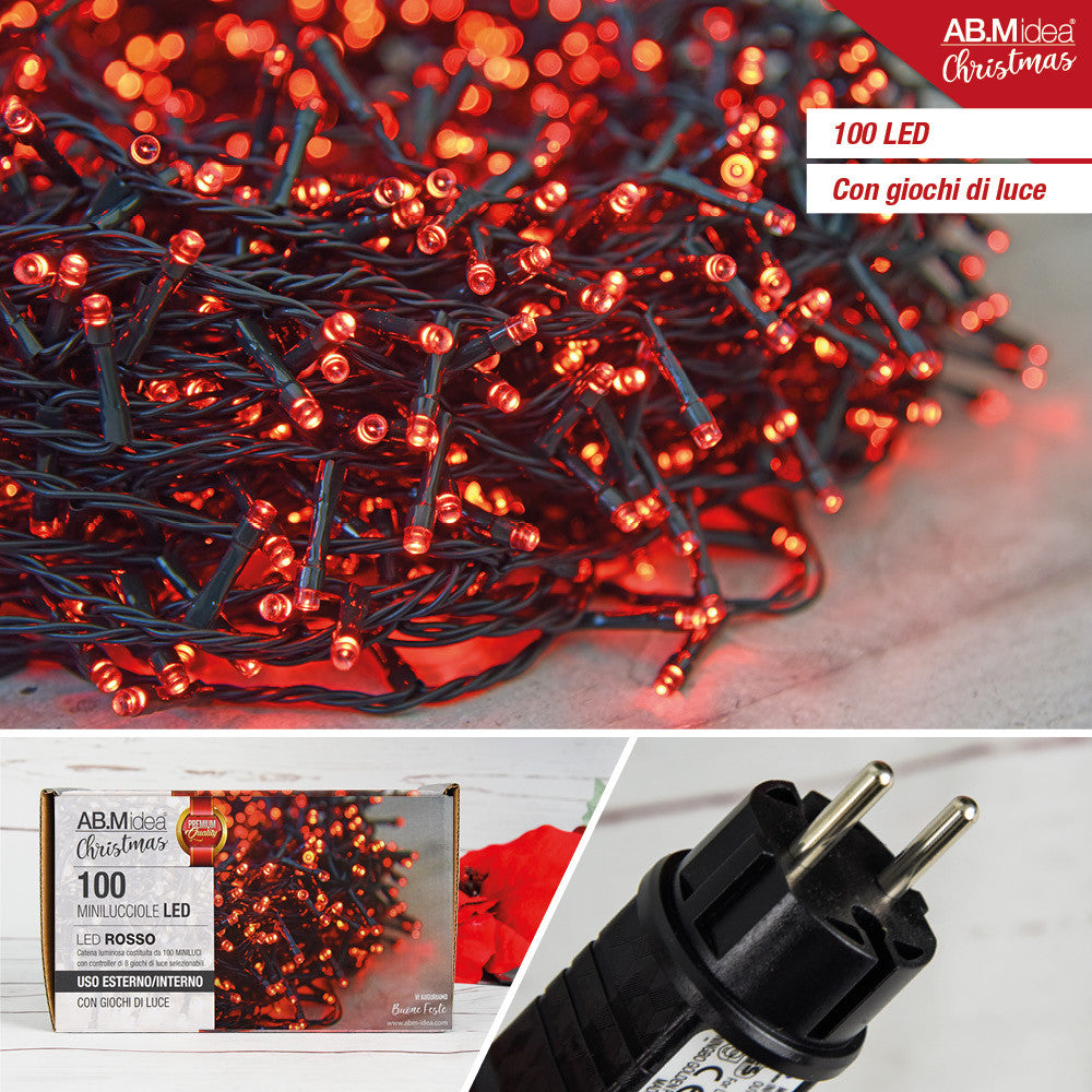 Ab.M Minilucciole Led Est/Int 100L.Rosse Cm.35 3Mt.