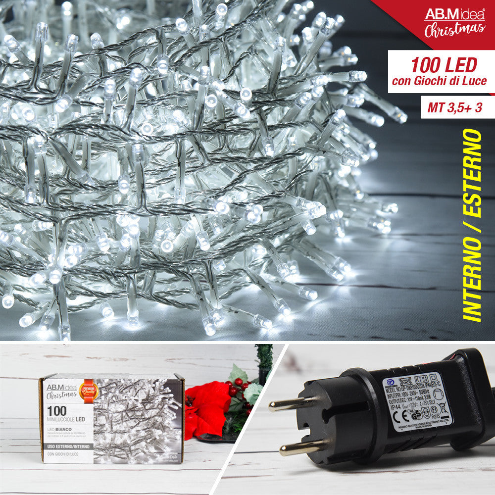 Ab.M Mini Lucciole Trasparente 100 Led Mt.3.5 3 C/Giochi Bianco