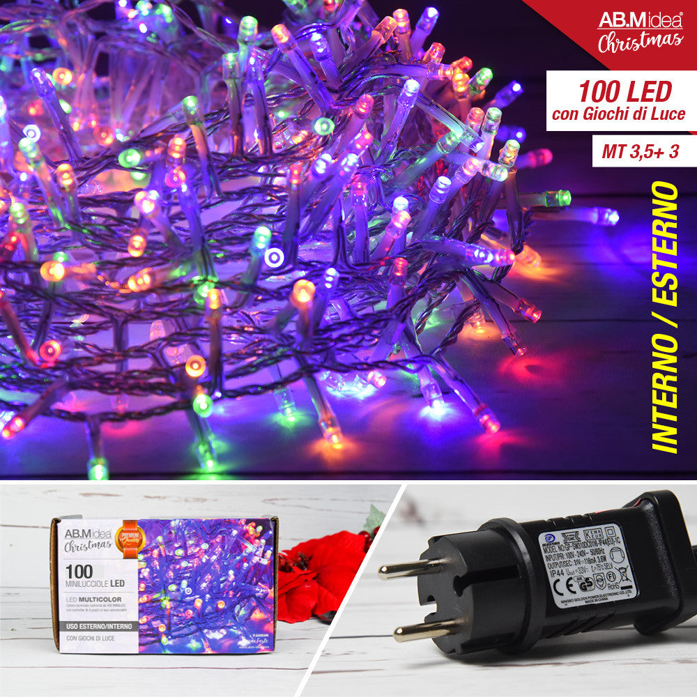 Ab.M Mini Lucciole Trasparente 100 Led Mt.3,5+3 C/Giochi Multi