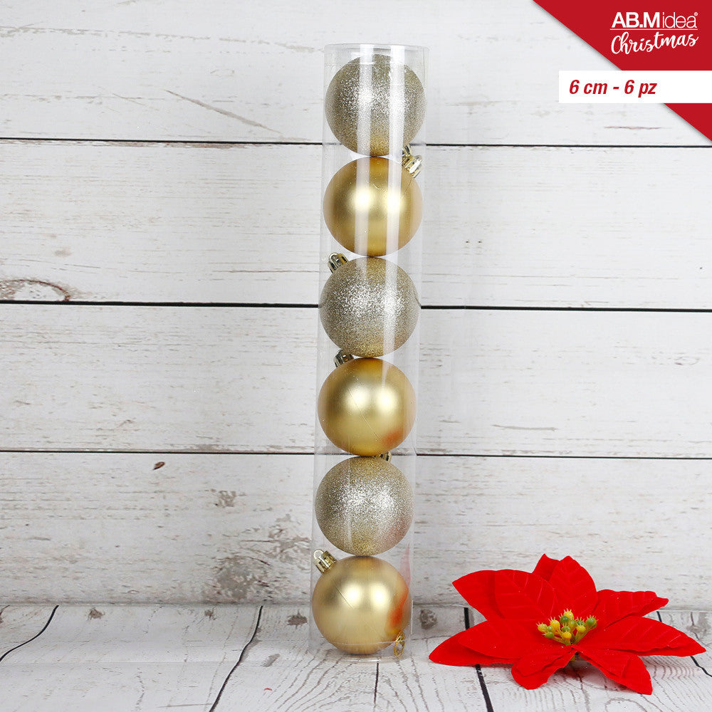 Ab.M Tubo Palline Glitter-Satin Cm.6 Pz.6 Gold