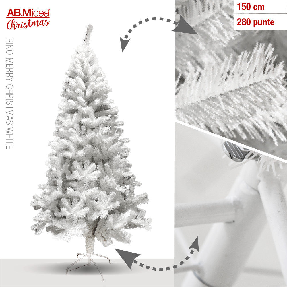 Ab.M Pino Merry Christmas Bianco Pvc Cm.150/280 Punte Metal