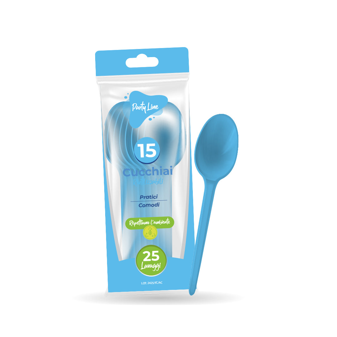 Lulu Reusable PP Spoons 15Pcs Light Blue