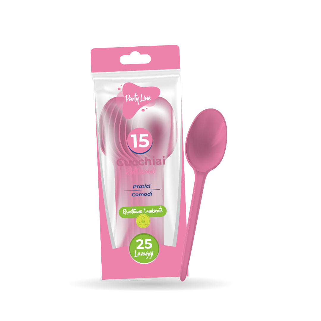 Lulu Reusable PP Spoons 15Pcs Pink