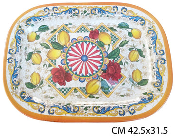 Ibct - Vassoio Fondo Rettangolare Melamina Carretto Siciliana 42.5x31.5 cm