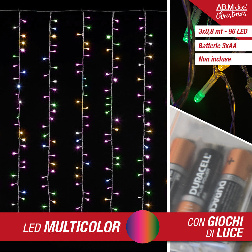 Ab.M Tenda 96 Led Multicolor 3X08Mt Cavo Trasparente Con Giochi di luce