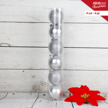 Ab.M Tubo Palline Glitter-Satin Cm.6 Pz.6 Silver