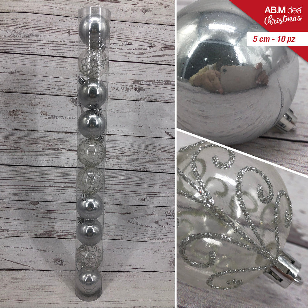 Ab.M Tubo Palline Decoro 5Cm 10Pz Silver