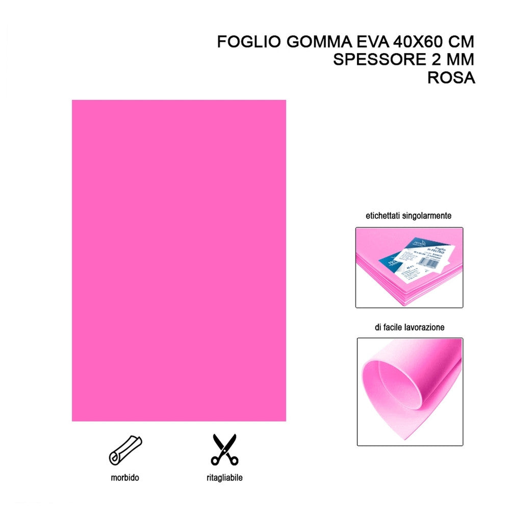 Foglio gomma EVA 40x60 cm 2 mm Rosa 1pz