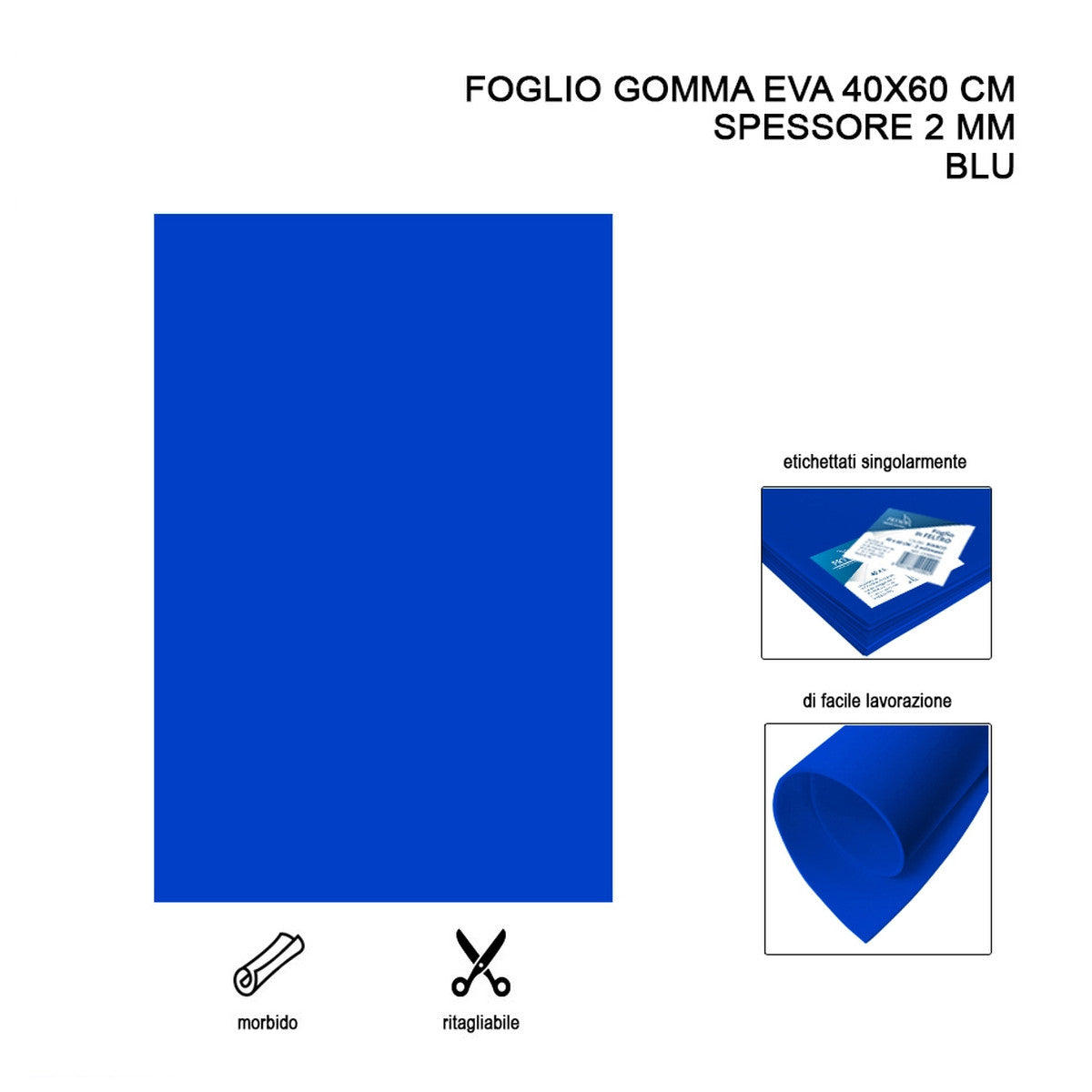 Foglio gomma EVA 40x60 cm 2 mm Blu 1pz