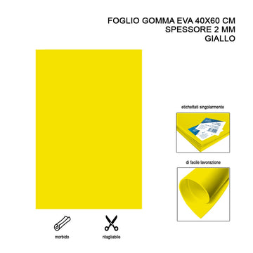 Foglio gomma EVA 40x60 cm 2 mm Giallo 1 pz