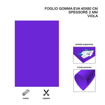 Foglio gomma EVA 40x60 cm 2 mm Viola 1 pz