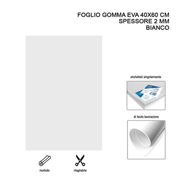 Foglio gomma EVA 40x60 cm 2 mm Bianco 1 pz