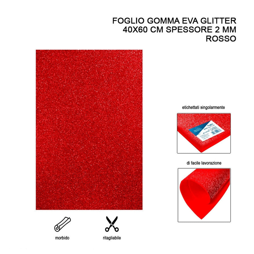 Foglio Gomma Eva Glitter 40X60Cm 2Mm Rosso