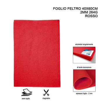 Pryma - Foglio feltro 40x60 cm 2mm 264G rosso