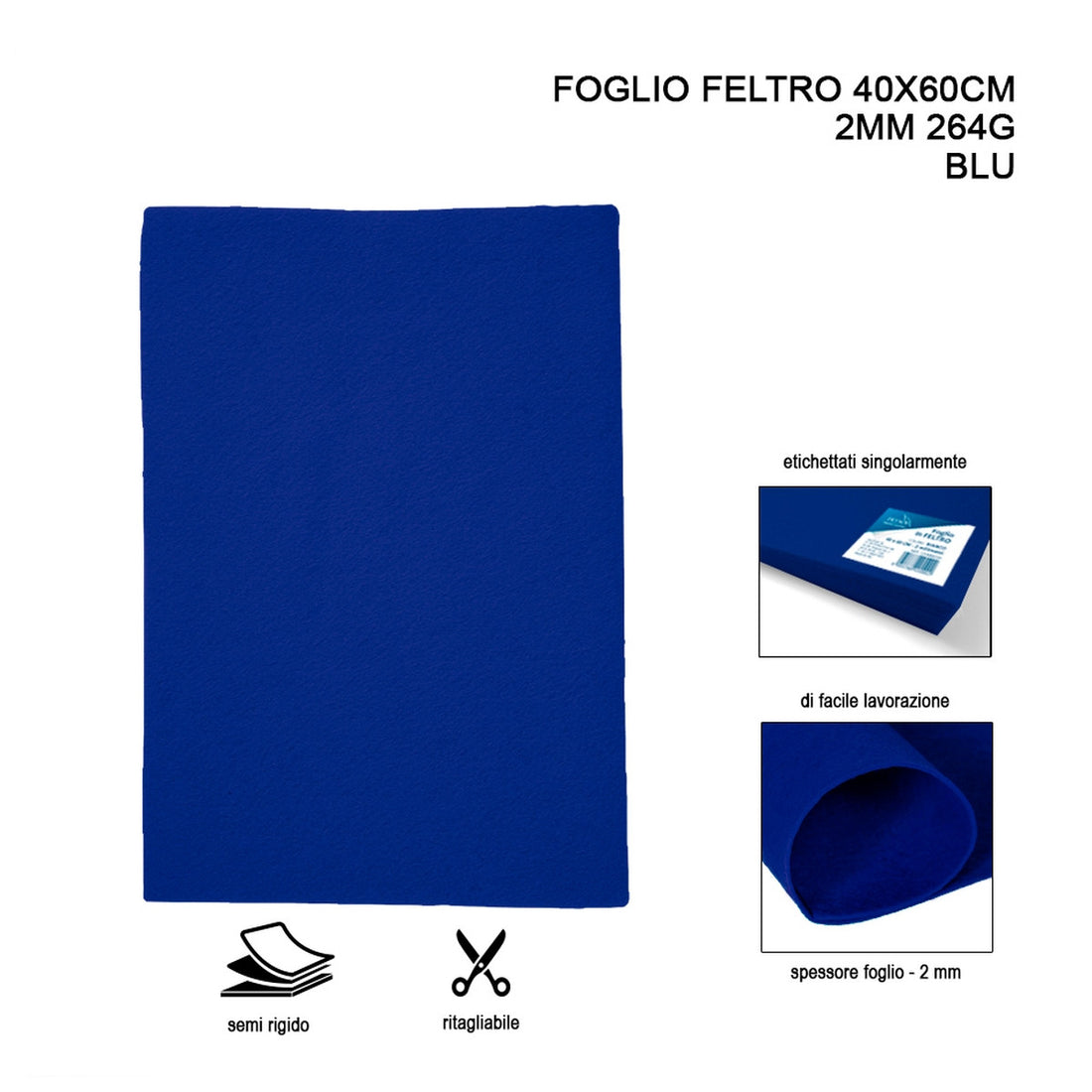 Dc - Foglio Feltro 40X60Cm 2Mm 264G Blu