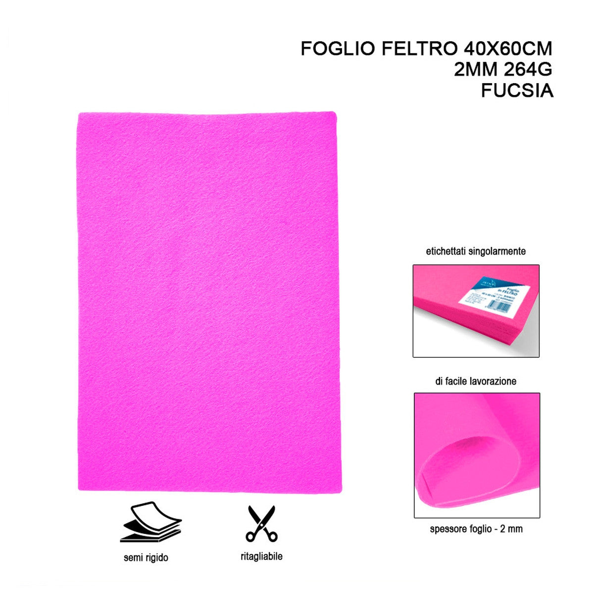 Pryma - Foglio Feltro 40X60Cm 2Mm 264G Fucsia