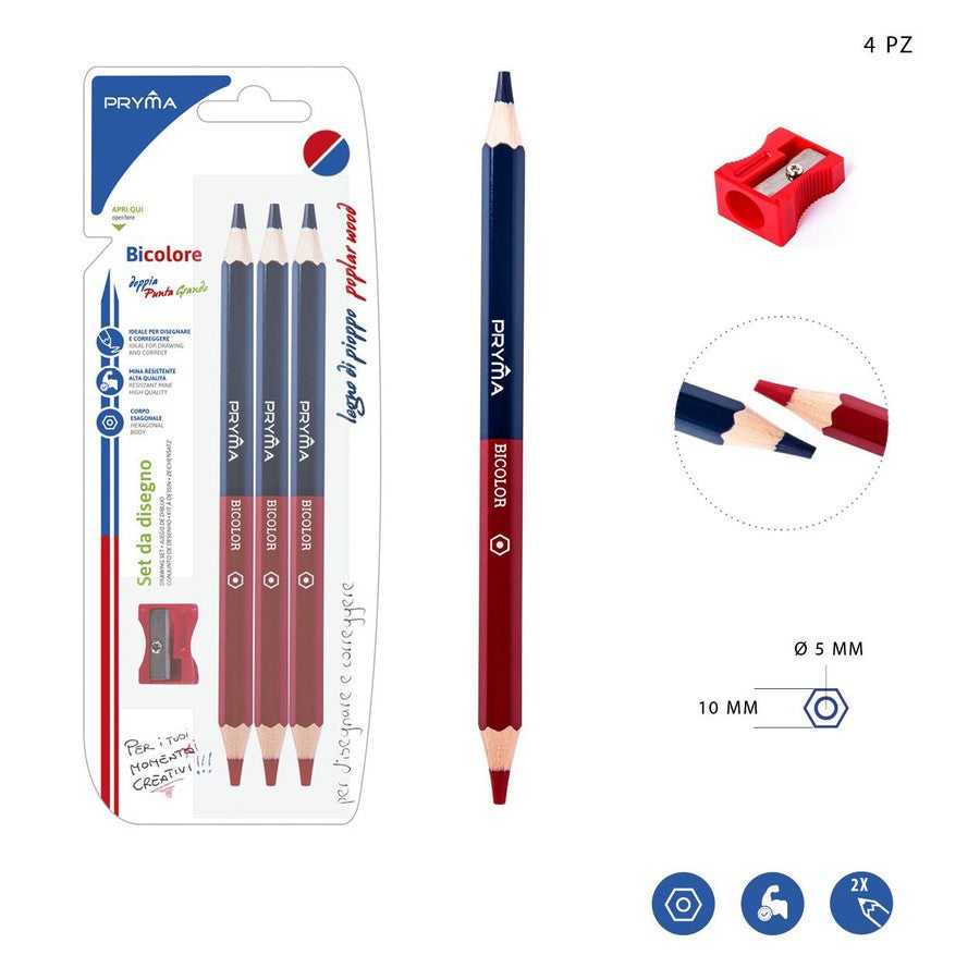 Pryma - Large two-tone pencil 3 pcs + sharpener