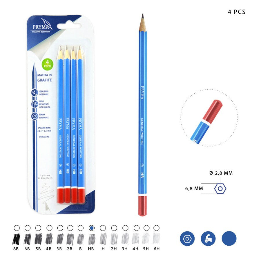 Pryma - Graphite pencils hb 4 pcs blue