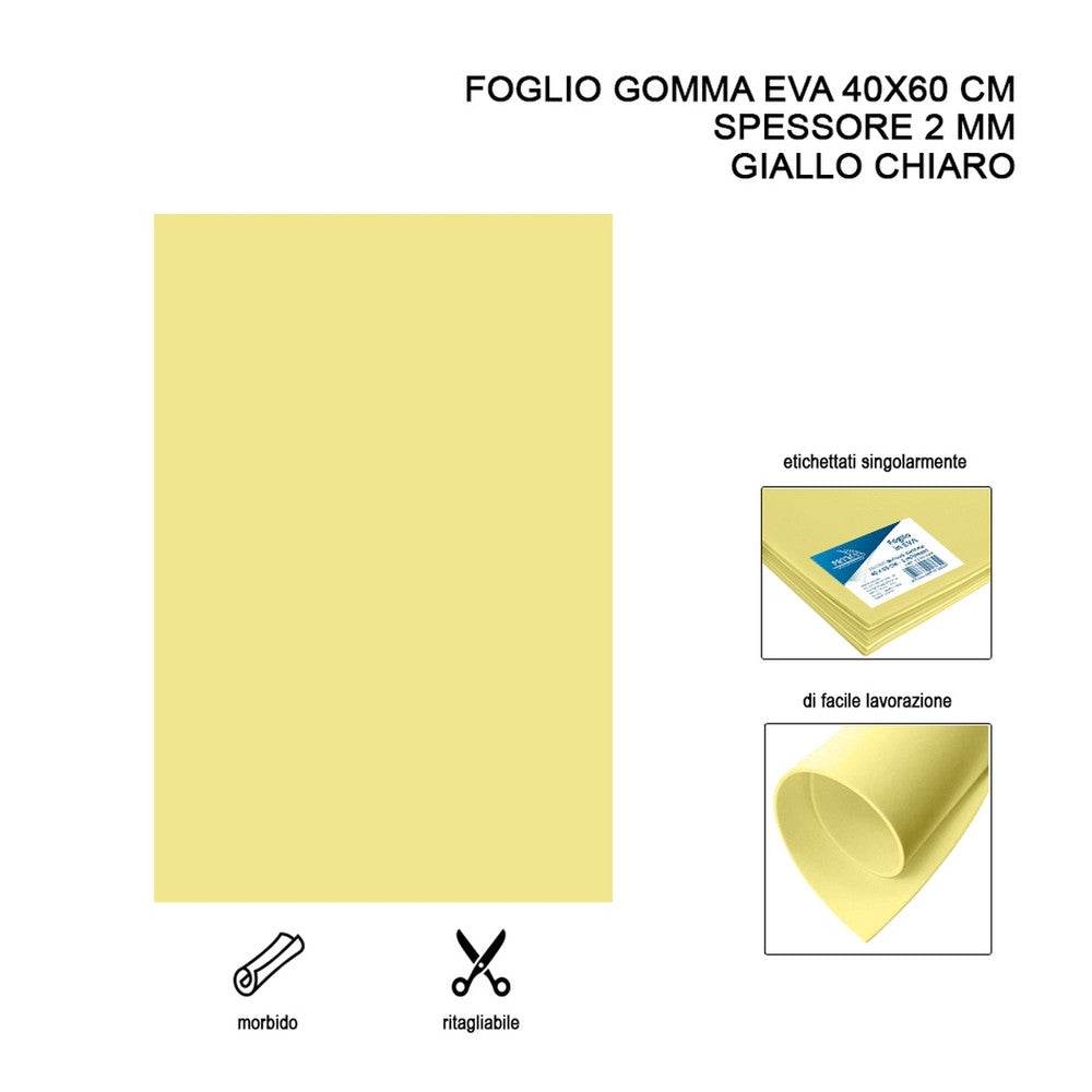 Foglio gomma EVA 40x60 cm 2 mm Giallo Chairo 1 pz