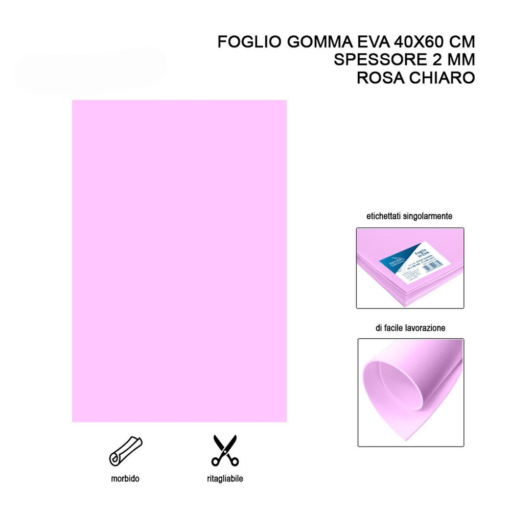 Foglio gomma EVA 40x60 cm 2 mm Rosa Chiaro 1 pz