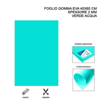 Foglio gomma EVA 40x60 cm 2 mm Verde Acqua 1 pz